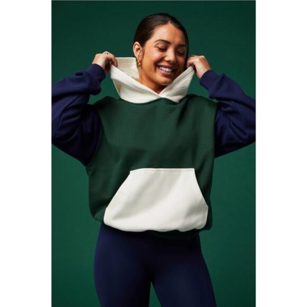 Fabletics Women's Cozy Fleece Hoodie Navy, Green, White, Colorblock Size L